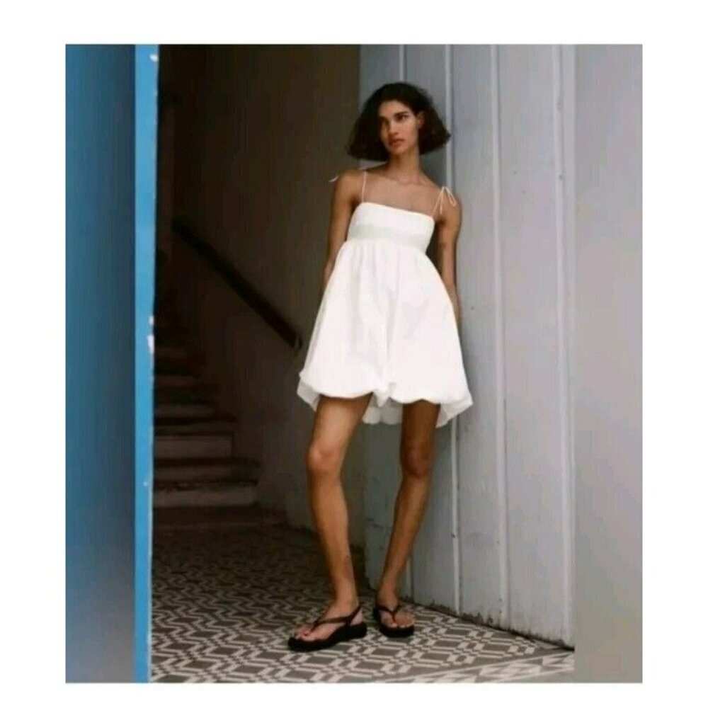 NWT ZARA STRAPPY BALLOON MINI DRESS WHITE  Sz-xs $89.90 2797 978 Eyelet